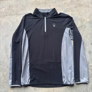 Maserati Quarter Zip Sweater Men's M Black Gray Color Block Long Sleeve Pullover